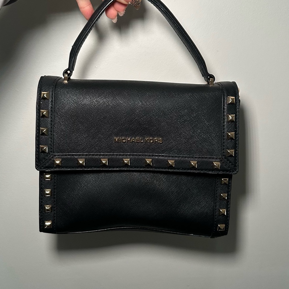 Michael Kors Black Satchel with Gold Studs
